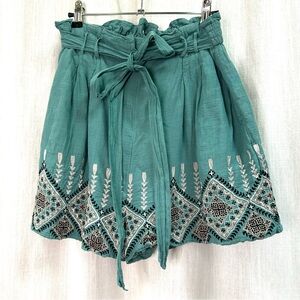 Free People Green Embroidered Paper Bag belted shorts size large